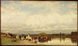 Cows Crossing A Ford — Jules Dupré, Barbizon School