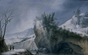 Paysage De Neige Avec Rochers Et Voyageurs Effet De Neige (ancien Titre) — Francesco Mochi, Romanticism