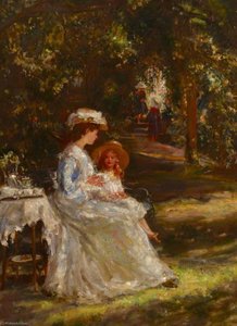 Tea In The Garden (the Tea Table) (mrs M. M. Foot With Her Children In The Garden Of Church House, Pulborough, West Sussex) — Ethel Walker, Impressionism