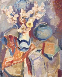 Flowers In A Blue And White Vase — Sir William George Gillies