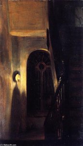 Stairway Landing In Nocturnal Lighting — Adolph Von Menzel