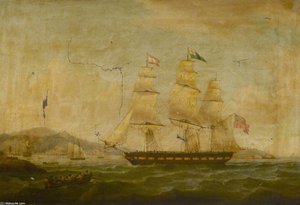 'hibernia' Beating Off The Privateer 'comet' — Thomas Whitcombe