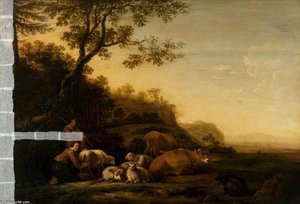 Landscape With Peasants And Cattle — Balthasar Paul Ommeganck