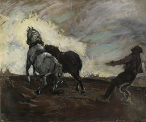 A Man Ploughing With Two Horses (sketch) — William Watt Milne