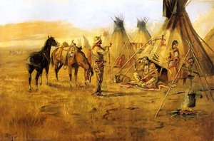 Cowboy Bargaining For An Indian Girl — Charles Marion Russell