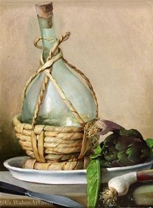 Still life with bottle and onions