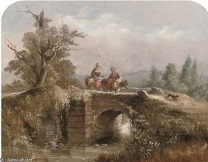 Figures Crossing A Bridge — William Linton