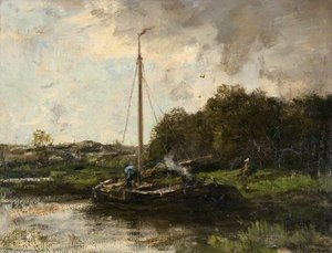A Quiet Berth, Morning Glow — Jacob Henricus Maris