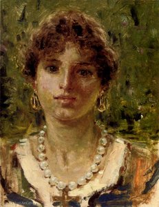 Portrait Of A Girl Waering A Pearl Necklace — Francesco Paolo Michetti