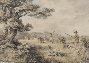 Huntsmen And Dogs Shooting Over A Cornfield — Samuel Howitt