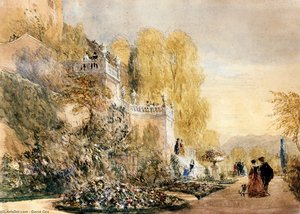 Figures On The Terraces At Powis Castle, Montgomeryshire — David Cox
