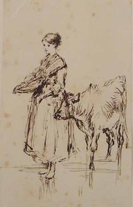 A Girl With A Calf — Myles Birket Foster, Realism