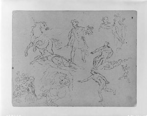 Figure Sketches, Including Pegasus And Perseus With Head Of Medusa; (rape Of Persephoney) — Thomas Sully, Romanticism