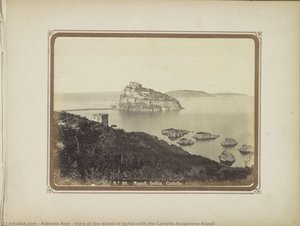View of the island of Ischia with the Castello Aragonese Napoli
