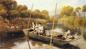 Boys Fishing From A Punt — Myles Birket Foster