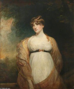 Portrait Of An Unknown Lady In White In A Landscape — John Hoppner