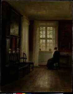 Interior With Woman Sewing — Carl Vilhelm Holsoe