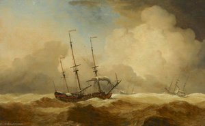 English Ships At Sea Running Before A Gale — Willem Van De Velde The Elder