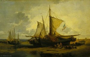 Beach Scene With Fishing Boats — Jules Achille Noel