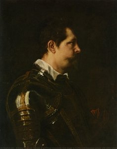 Portrait Of A Military Commander Bust Length In Profile In Damascened Armour With White Colland Red Sash — Sir Anthony Van Dyck