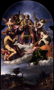 St Nicholas In Glory With Sts John The Baptist And Lucy — Lorenzo Lotto, Baroque