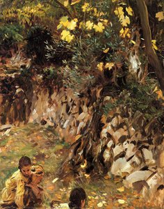 Girls Gathering Blossoms Valdemosa Majorca — John Singer Sargent