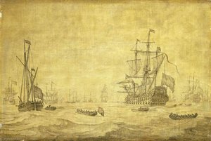 A Dutch Two Decker And A Galjoot Lying By With The Fleet At Sea, C.1672 — Willem Van De Velde The Elder