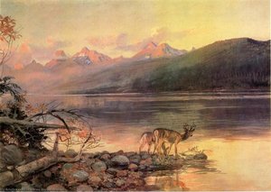 Deer At Lake Mcdonald — Charles Marion Russell