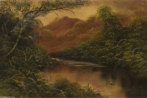 River Scene With Trees And Mountains — William Collins
