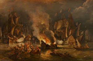 The Spanish Armada Driven Out Of Calais By Fire — Richard Brydges Beechey