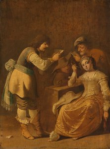 Card players with woman smoking a pipe, Pieter Jansz Quast, 1630 - 1647