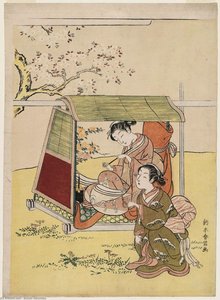 Woman In A Palanquin Resting Under A Cherry Tree — Suzuki Harunobu