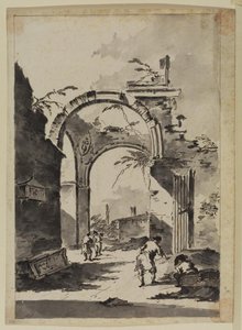 Landscape With Ruined Arch And Figure — Francesco Lazzaro Guardi