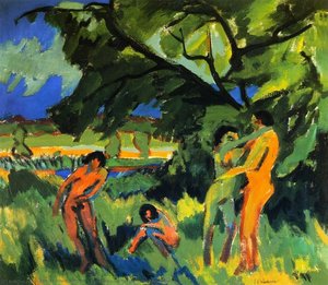Spielende Nachte Manschen Unter Baum — Ernst Ludwig Kirchner, German Expressionism