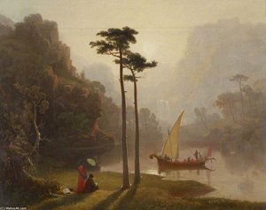 Lake Scene With Boat And Figures — James Baker Pyne