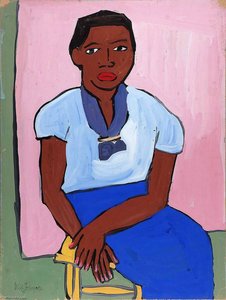 Seated Woman In Blue Dress On Yellow Stool — William H. Johnson