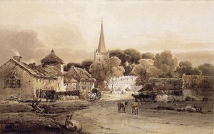 Village Street And Church Spire — Thomas Girtin