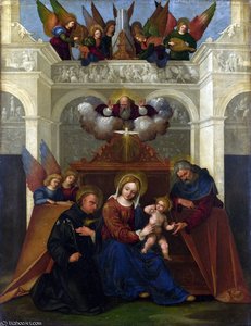 The Holy Family With Saint Nicholas Of Tolentino — Lodovico Mazzolino
