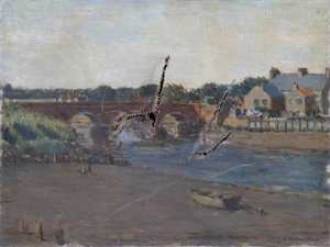 River Scene With A Bridge And Buildings — Alan Francis Clutton Brock
