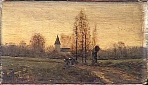 Paysage Avec Une Église Et Deux Femmes Portant Des Fagots — Ferdinand Heilbuth