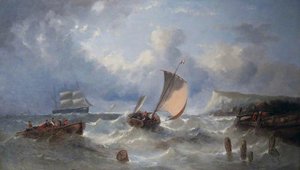Boats In A Squall Off A Coastline — William Henry Williamson