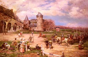 Militari Italiani E Corte D-onore Del Castello Di Potois — Ludovico Marchetti, Romanticism
