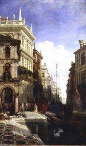 A Capriccio View Of Venice With A Princess Being Shown To A Gondola At The Back Of The Scuola Di San — William Wyld