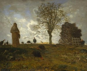 Autumn Landscape With A Flock Of Turkeys — Jean-françois Millet, Realist Landscape