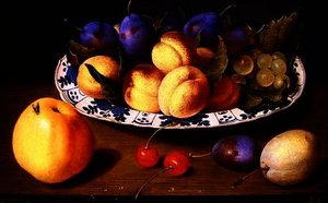 Still life of peaches and plums
