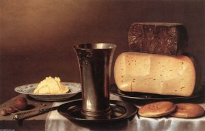 Still-life With Glass, Cheese, Butter And Cake