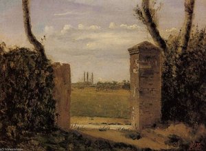 Boid Guillaumi Near Rouen A Gate Flanked By Two Posts — Jean-baptiste-camille Corot, Contemporary Realism