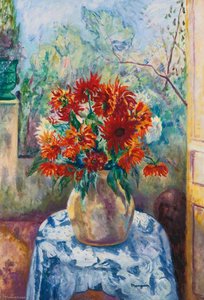 Dahlias sur la terrasse de l'Oustalet, Saint Tropez