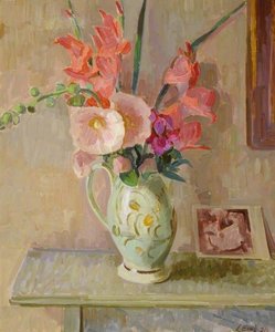 Hollyhocks And Gladioli — Henry Lamb