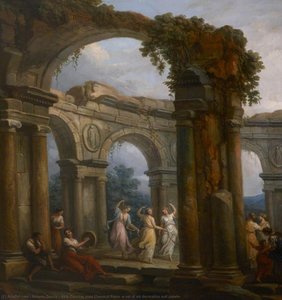 Girls Dancing amid Classical Ruins (a set of six decorative wall panels)